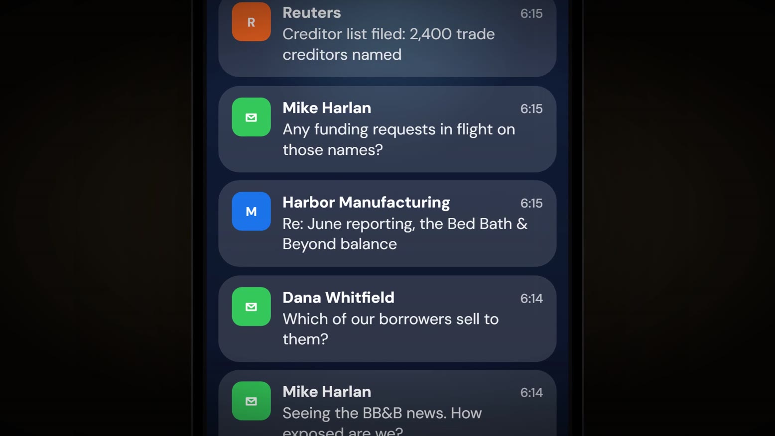 Introducing CORA: a phone on a dark table filling with the morning's alerts