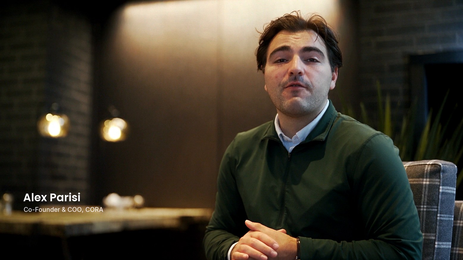 Alex Parisi, Co-Founder and COO of CORA, on camera for Monitor. Analyze. Act.
